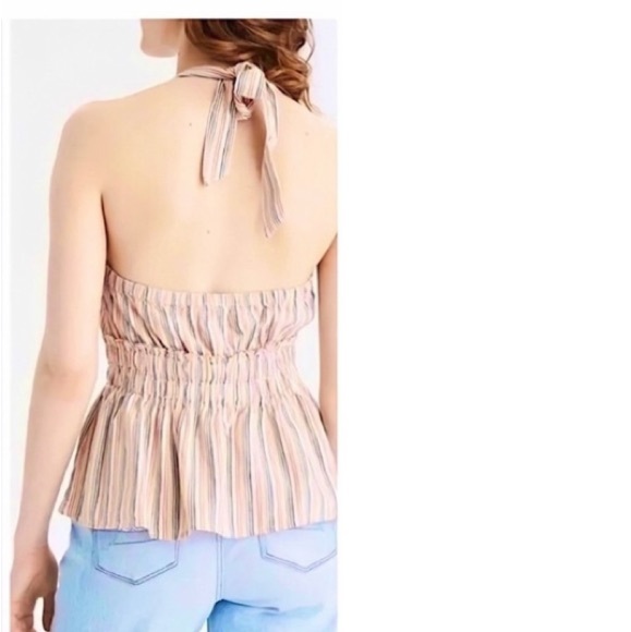 American Eagle Striped Smocked Halter Linen Top S - Picture 2 of 10